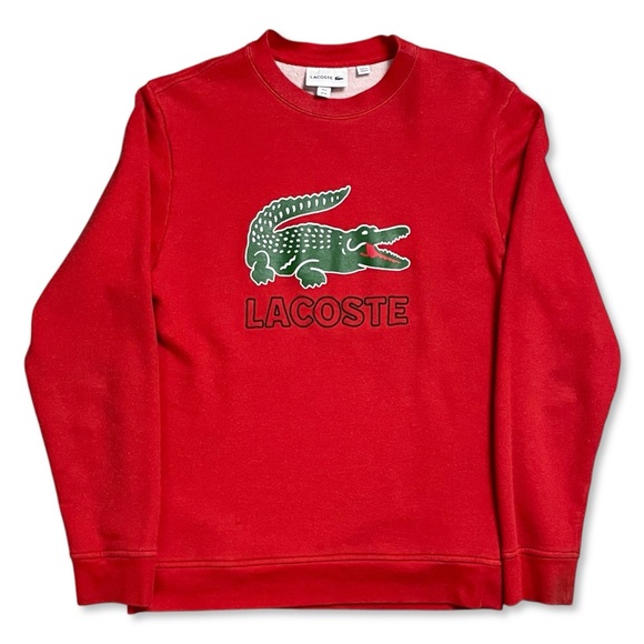 Red Lacoste Crocodile Spellout Crewneck Sweatshirt - Picture 1 of 4